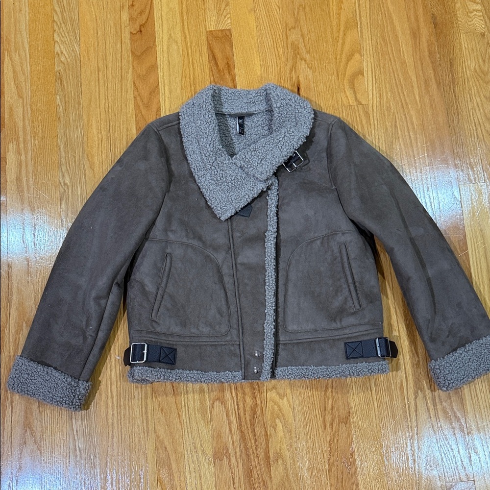 Zara Brown Faux-Shearling Aviator Jacket